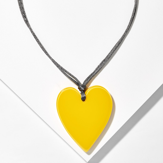 Yellow Resin Heart Pendant Necklace