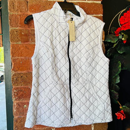 White Quilted Vest With Black Trim