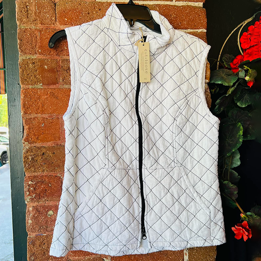 White Quilted Vest With Black Trim