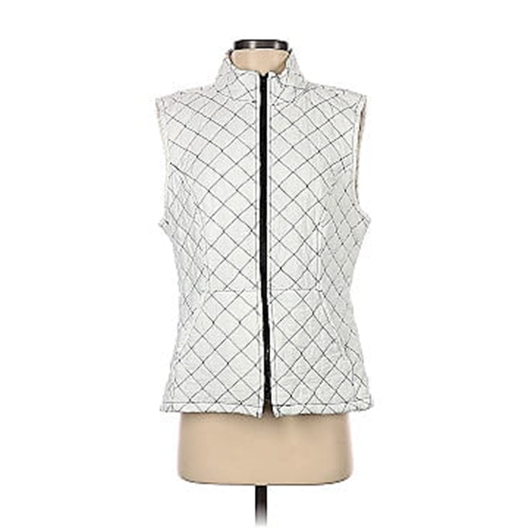 White Quilted Vest With Black Trim
