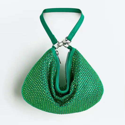 Green Rhinestone Pouch Bag