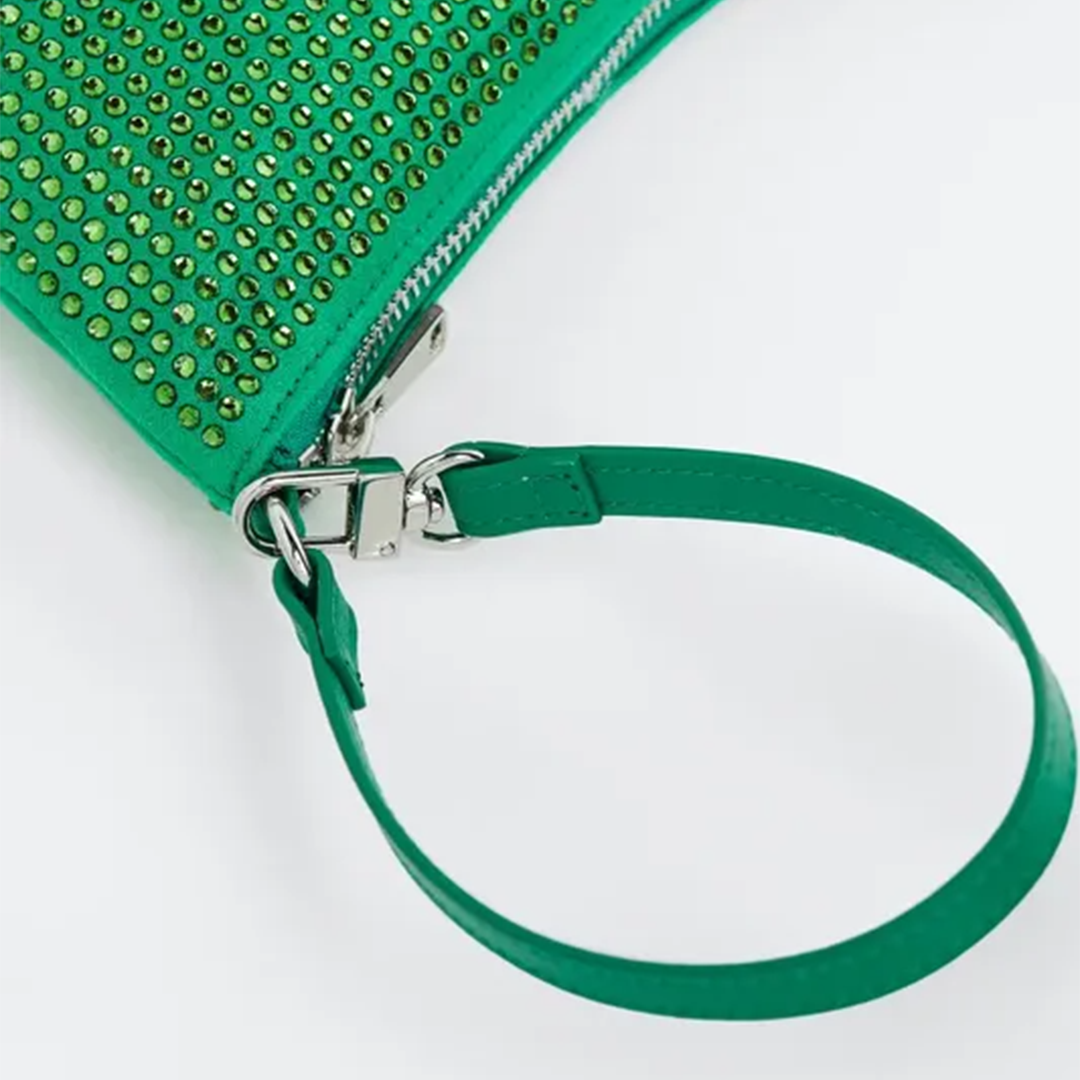 Green Rhinestone Pouch Bag