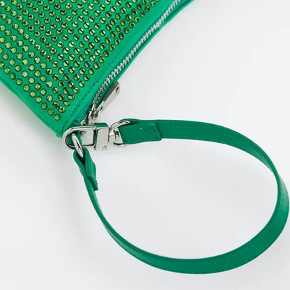 Green Rhinestone Pouch Bag